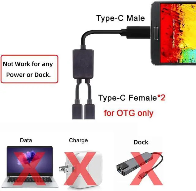 Alt view image 2 of 7 - Cable USB 3.1 Type-C Host to Dual 2.0 A Female OTG Data Cable Compatible for Laptop MAC Pro Air