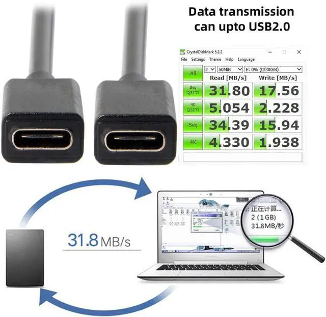 Alt view image 6 of 7 - Cable USB 3.1 Type-C Host to Dual 2.0 A Female OTG Data Cable Compatible for Laptop MAC Pro Air