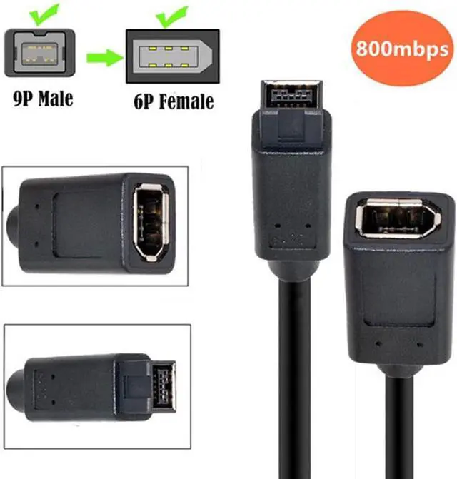Alt view image 2 of 7 - IEEE 1394b 9Pin Male to 6Pin Female Extension Cable Firewire 800 to 400 Data Video Transfer 20cm