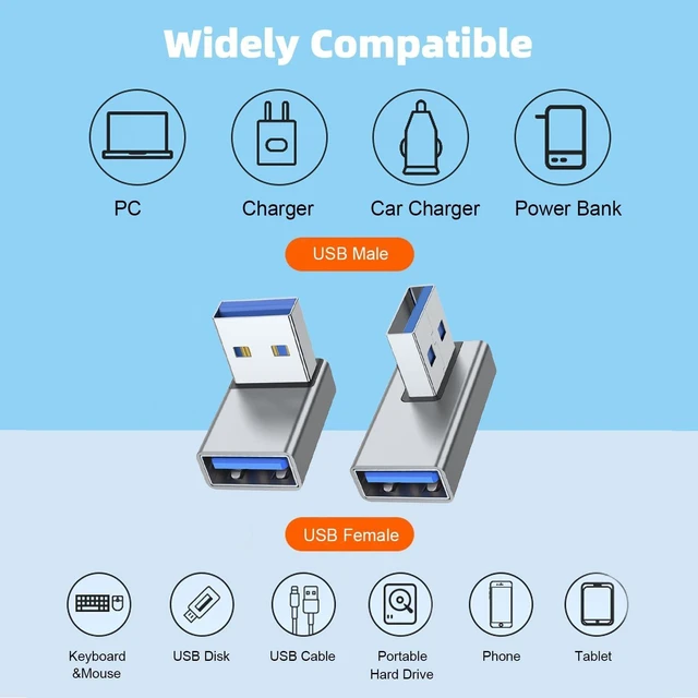 Alt view image 5 of 7 - 90 Degree USB 3.0 Adapter 4 Pack, Up&Down, Left&Right Angle, Grey