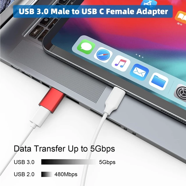 Alt view image 4 of 7 - USB C to USB Adapter, 6 Pack, Red