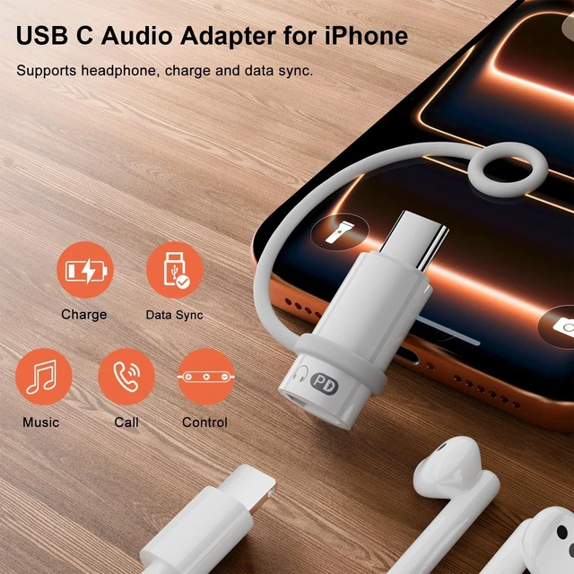 Alt view image 2 of 6 - USB C to Lightning Headphone Audio Adapter with Charge