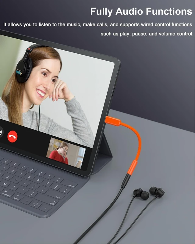 Alt view image 3 of 6 - USB C to 3.5mm Headphone Jack Adapter & Aux Cord 4ft (Orange)