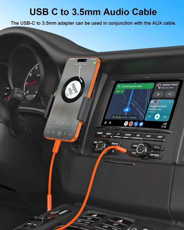 Alt view image 5 of 6 - USB C to 3.5mm Headphone Jack Adapter & Aux Cord 4ft (Orange)