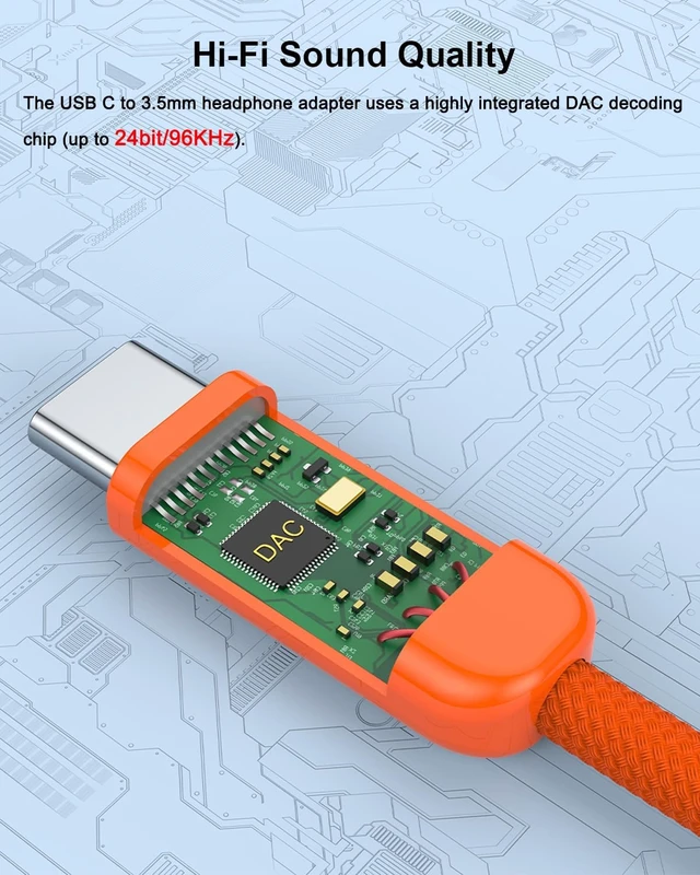 Alt view image 6 of 6 - USB C to 3.5mm Headphone Jack Adapter & Aux Cord 4ft (Orange)