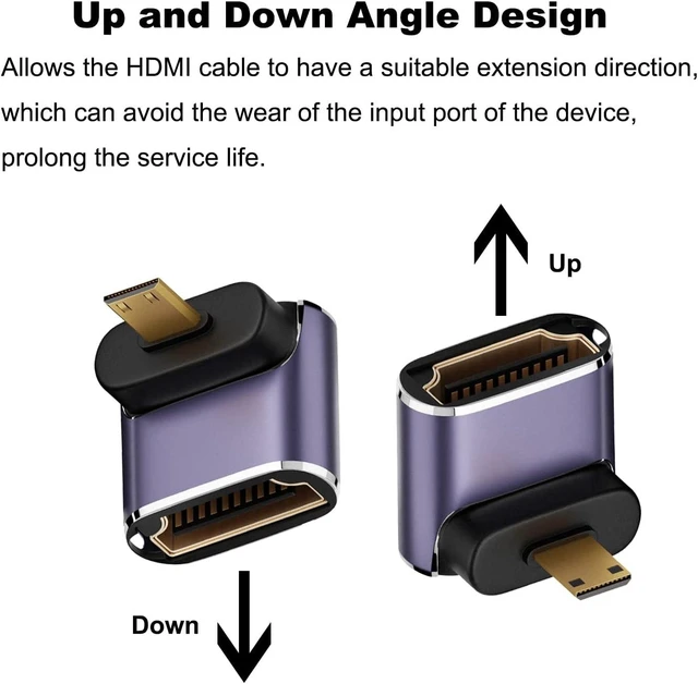 Alt view image 3 of 6 - 8K 90 Degree Micro HDMI to HDMI Adapter (2 Pack), Up&Down Angle