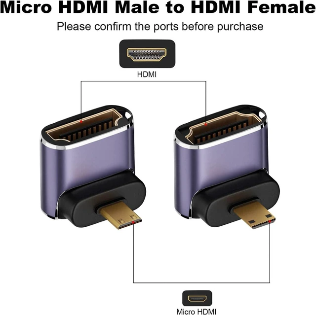 Alt view image 2 of 6 - 8K 90 Degree Micro HDMI to HDMI Adapter (2 Pack), Up&Down Angle