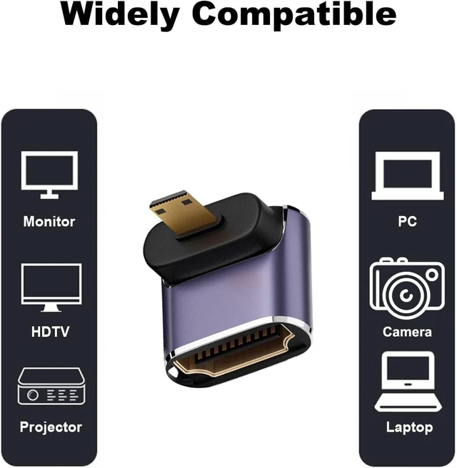 Alt view image 6 of 6 - 8K 90 Degree Micro HDMI to HDMI Adapter (2 Pack), Up&Down Angle