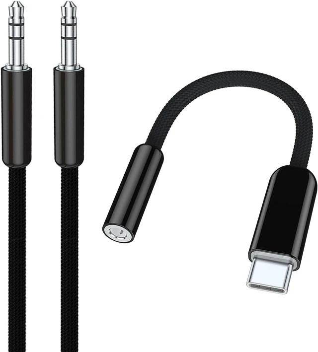 Main image of USB C to 3.5mm Headphone Jack Adapter & Aux Cord 4ft (Black)