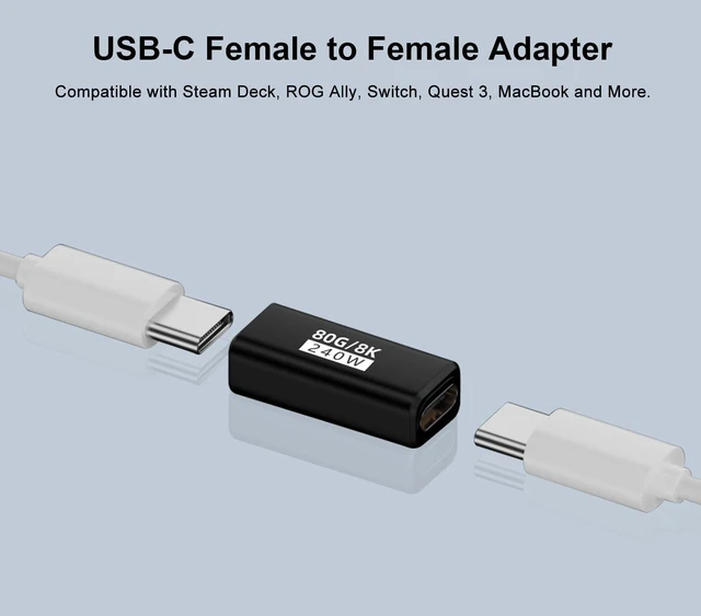 Alt view image 2 of 6 - 80Gbps USB-C Female to Female Adapter 2 Pack, Black