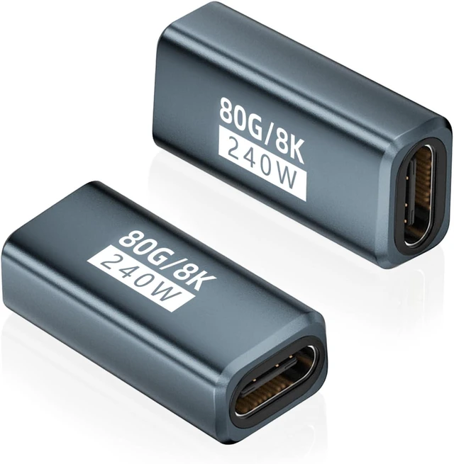 Main image of 80Gbps USB-C Female to Female Adapter 2 Pack, Grey