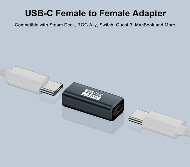 Alt view image 2 of 6 - 80Gbps USB-C Female to Female Adapter 2 Pack, Grey
