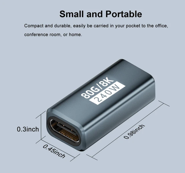 Alt view image 6 of 6 - 80Gbps USB-C Female to Female Adapter 2 Pack, Grey