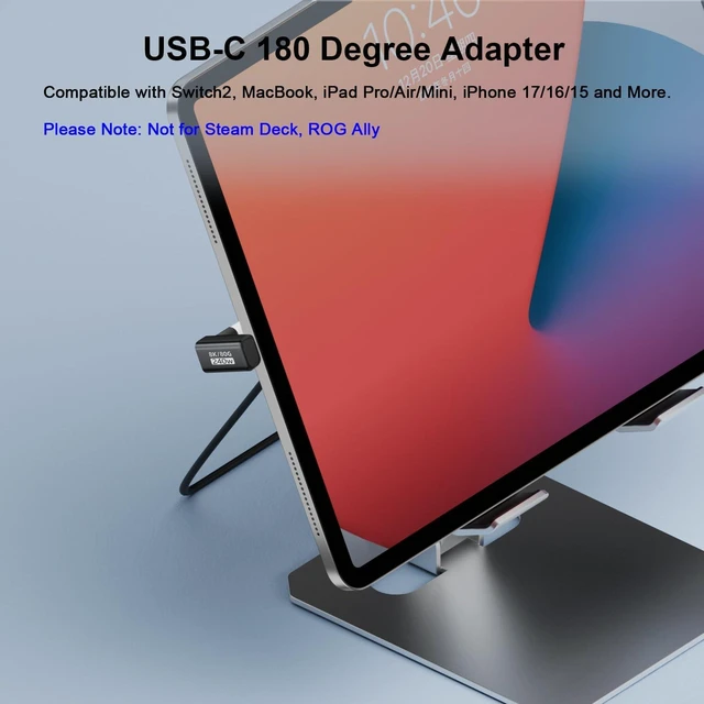 Alt view image 2 of 6 - 80Gbps USB-C 180 Degree U Shape Adapter 2 Pack, Black