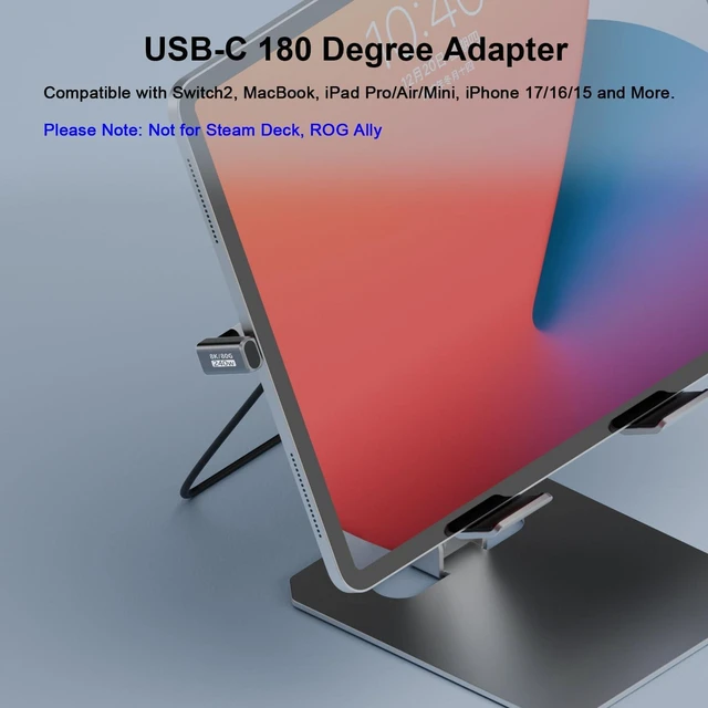Alt view image 2 of 6 - 80Gbps USB-C 180 Degree U Shape Adapter 2 Pack, Grey