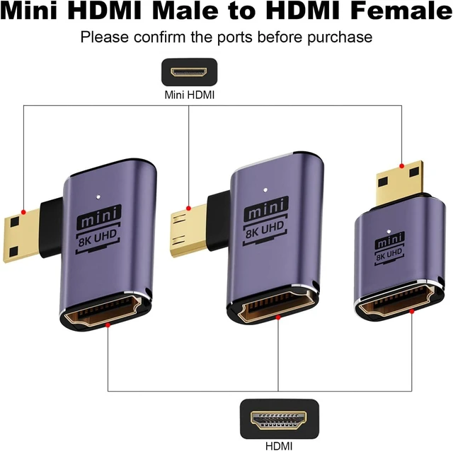 Alt view image 2 of 5 - 8K 90 Degree Mini HDMI to HDMI Adapter (3 Pack), Left&Right Angle