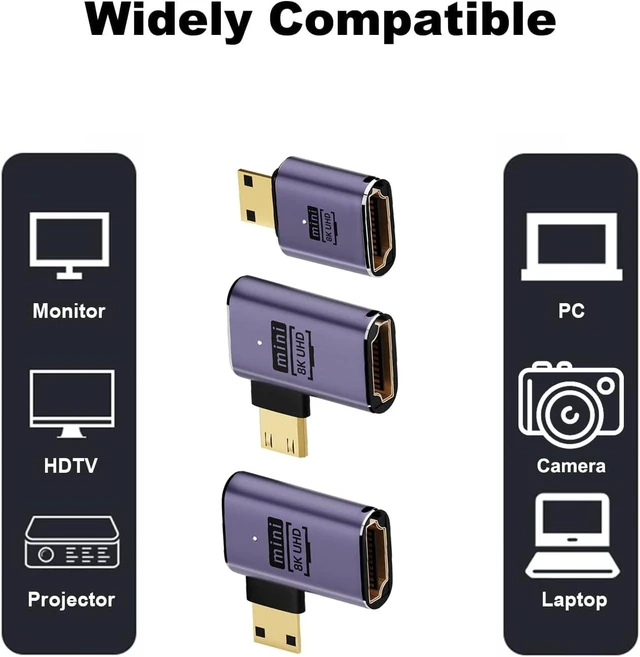 Alt view image 5 of 5 - 8K 90 Degree Mini HDMI to HDMI Adapter (3 Pack), Left&Right Angle