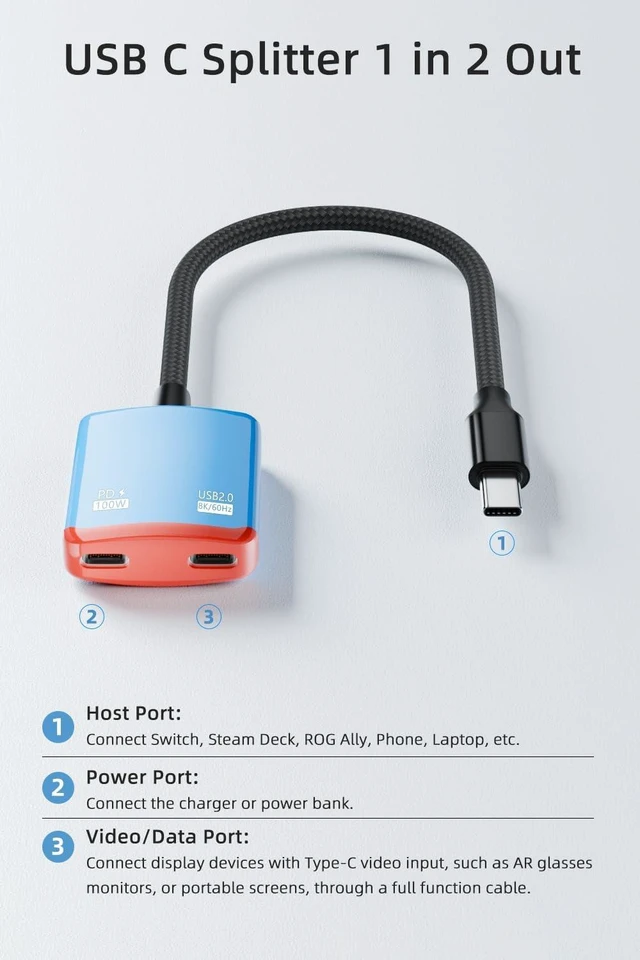 Alt view image 2 of 5 - USB C Splitter, USB-C to AR Glasses Charging Adapter