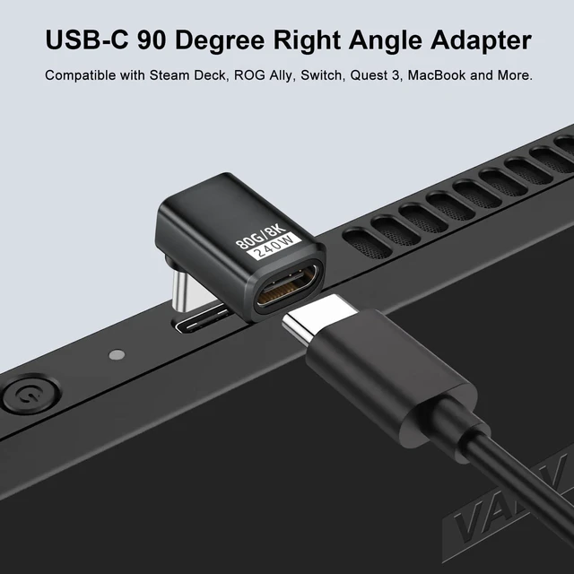 Alt view image 2 of 6 - 80Gbps USB-C 90 Degree Right Angle Adapter 2 Pack, Black