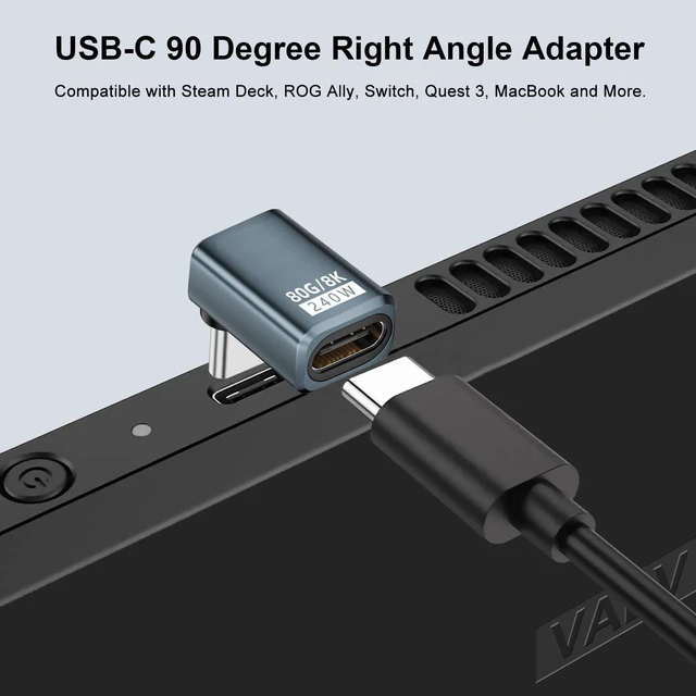 Alt view image 2 of 6 - 80Gbps USB-C 90 Degree Right Angle Adapter 2 Pack, Grey