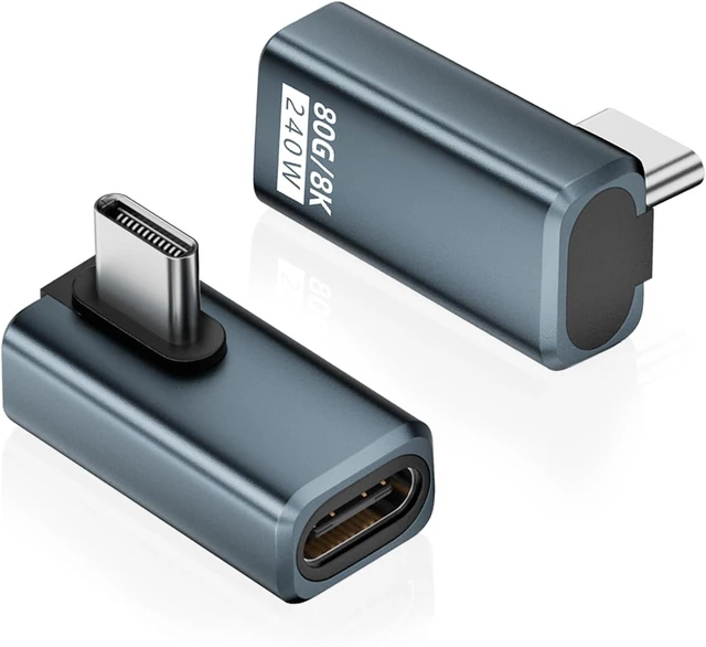 Main image of 80Gbps USB-C Right Angle Adapter 2 Pack, Grey