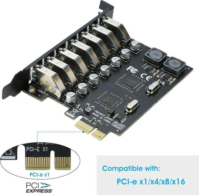 Alt view image 6 of 7 - USB 3.0 PCI-e Expansion Card 7Port, RIITOP PCI-e x1 to USB 3.0 HUB Adapter 5Gbps (No Power Need)