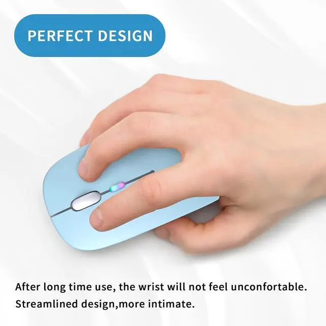 Alt view image 4 of 7 - Wireless Bluetooth Mouse, Rechargeable, LED, Silent, Ultra-thin Design (Bluetooth 5.2 and 2.4GHz USB Receiver) | Portable Computer Mouse for Laptops, iPads, MacBooks and Apple Devices (Black) Blue