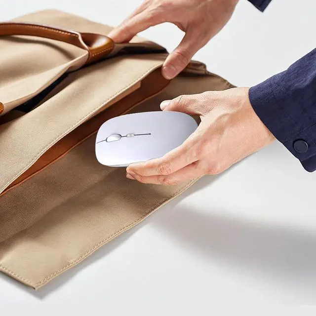 Alt view image 7 of 7 - Wireless Bluetooth Mouse, Rechargeable, LED, Silent, Ultra-thin Design (Bluetooth 5.2 and 2.4GHz USB Receiver) | Portable Computer Mouse for Laptops, iPads, MacBooks and Apple Devices (Black) White