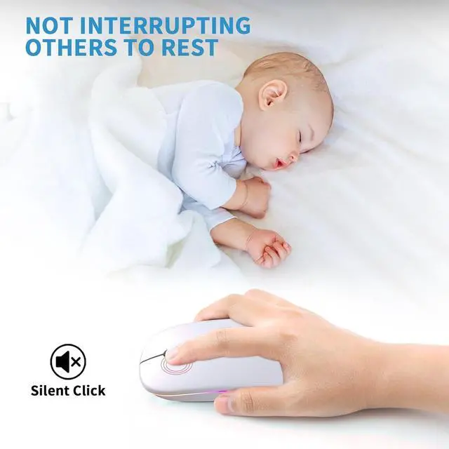 Alt view image 3 of 7 - Wireless Bluetooth Mouse, Rechargeable, LED, Silent, Ultra-thin Design (Bluetooth 5.2 and 2.4GHz USB Receiver) | Portable Computer Mouse for Laptops, iPads, MacBooks and Apple Devices (Black) White