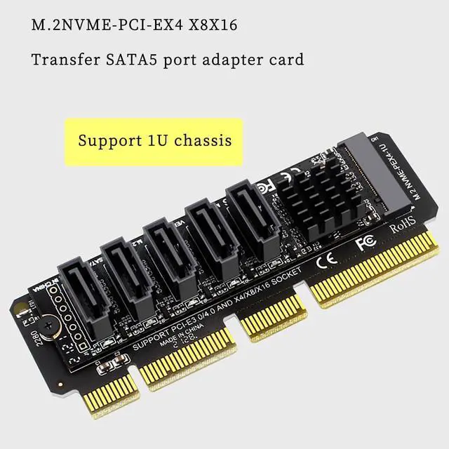 Alt view image 2 of 7 - PH56+1U PCIE3.0 M.2 M Key X4 X8 X16 to 5Ports SATA III Expansion Card 6Gbps with LED Indicator Compatible with JMB585 Support 1U Chassis