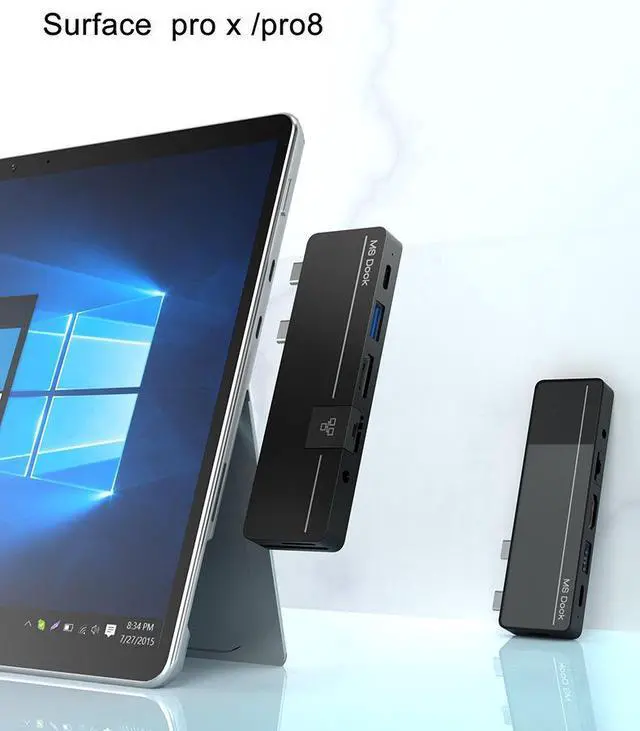 Alt view image 4 of 7 - Surface Pro 11/10/9 Hub Docking Station with 4K HDMI, Type C (8K Video+5Gbps+100W PD), 100M Ethernet, USB 3.0, 3.5mm Audio, SD/TF Card Slot - USB C Hub Adapter for Surface Pro 11/Pro 10/Pro 9
