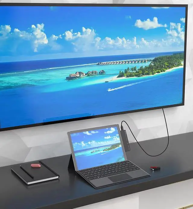 Alt view image 3 of 7 - Surface Pro 11/10/9 Hub Docking Station with 4K HDMI, Type C (8K Video+5Gbps+100W PD), 100M Ethernet, USB 3.0, 3.5mm Audio, SD/TF Card Slot - USB C Hub Adapter for Surface Pro 11/Pro 10/Pro 9