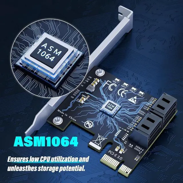 Alt view image 5 of 7 - 4-Port SATA Expansion Card (PCIe x1 to 6Gbps SATA Card), Supports OS Boot, Compatible with Windows/Mac/Linux/NAS