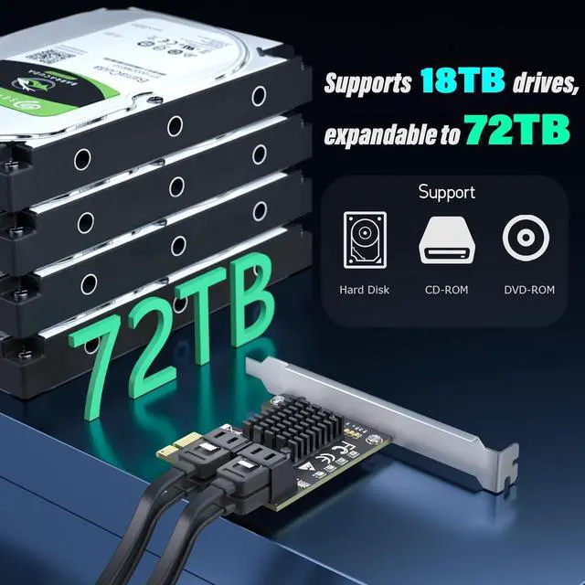 Alt view image 4 of 7 - 4-Port SATA Expansion Card (PCIe x1 to 6Gbps SATA Card), Supports OS Boot, Compatible with Windows/Mac/Linux/NAS
