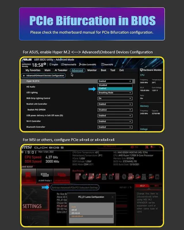 Alt view image 4 of 7 - Dual U.2 to PCIe 4.0 X8 Adapter Without PCIe Bifurcation, Setup Soft U.2 SSD RAID via OS Tool, (PCIe Bifurcation Motherboard is Required)