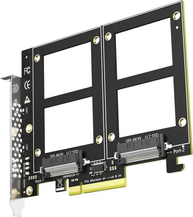 Main image of Dual U.2 to PCIe 4.0 X8 Adapter Without PCIe Bifurcation, Setup Soft U.2 SSD RAID via OS Tool, (PCIe Bifurcation Motherboard is Required)