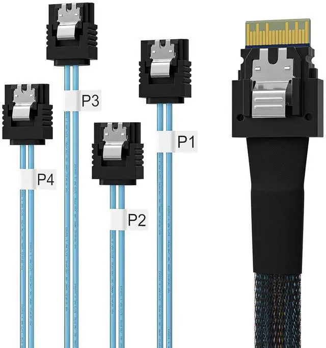 Main image of SlimSAS 4i SFF-8654 38pin Host to 4SATA 7PinTarget HD Server Data Transmission Cable,1m(3.3ft)