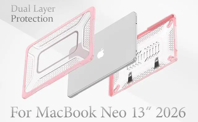 Alt view image 2 of 7 - MacBook Neo (A18 Pro) 2026 13 inch, Shock-Absorbing Protection with Folding Stand, Case for MacBook Neo (A18 Pro) 2026 13 inch, Pink