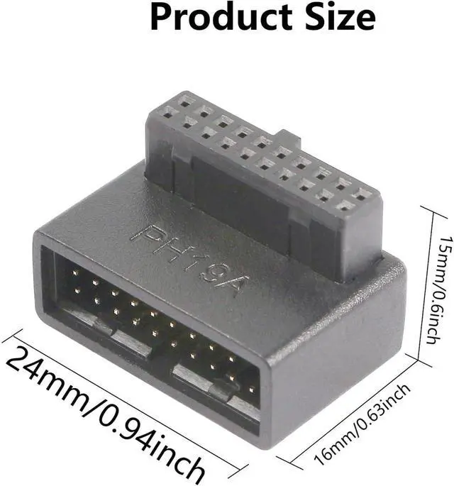 Alt view image 5 of 7 - 90 Degree USB 3.0 Motherboard Adapter 19 Pin/20 Pin | Male to Female L Turn Right Angle Socket Extension Coupler for Desktop Motherboard Up Angle PH19A