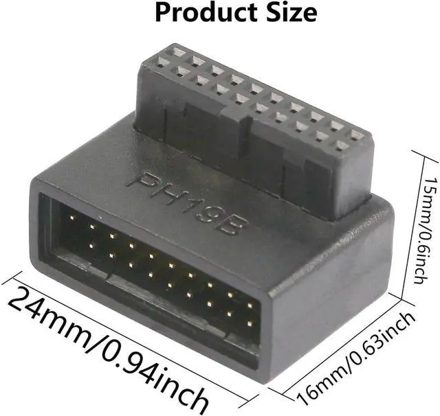 Alt view image 7 of 7 - 90 Degree USB 3.0 Motherboard Adapter 19 Pin/20 Pin | Male to Female L Turn Right Angle Socket Extension Coupler for Desktop Motherboard Down Angle PH19B