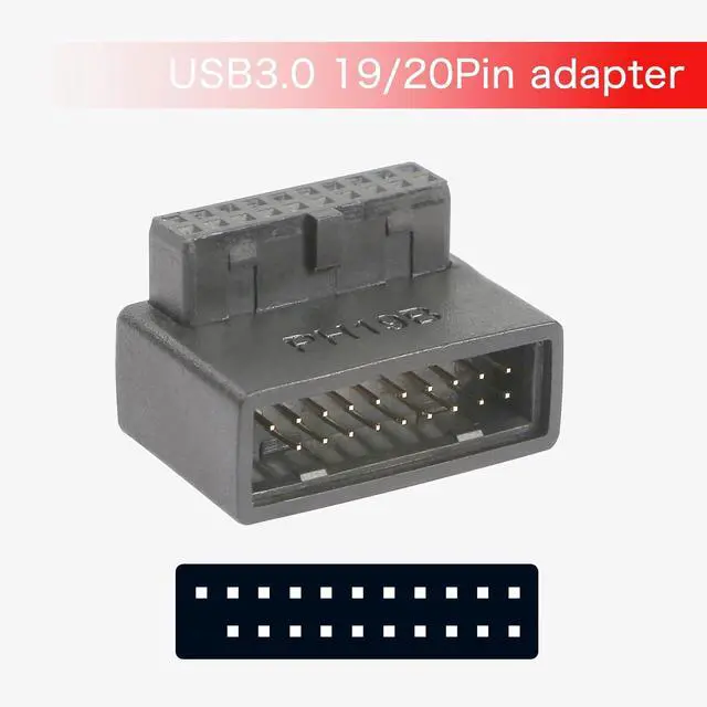 Alt view image 4 of 7 - 90 Degree USB 3.0 Motherboard Adapter 19 Pin/20 Pin | Male to Female L Turn Right Angle Socket Extension Coupler for Desktop Motherboard Down Angle PH19B