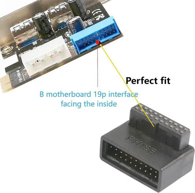 Alt view image 3 of 7 - 90 Degree USB 3.0 Motherboard Adapter 19 Pin/20 Pin | Male to Female L Turn Right Angle Socket Extension Coupler for Desktop Motherboard Down Angle PH19B