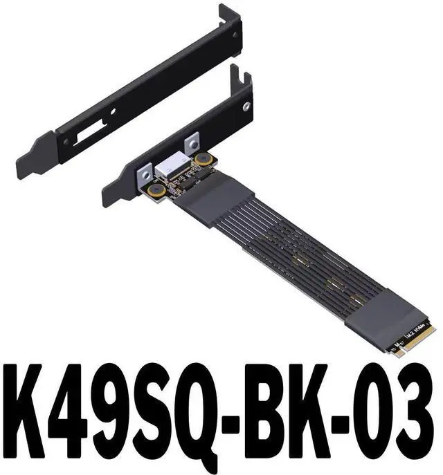 Main image of PCIe 5.0 x4 M.2 NVMe to OCuLink SFF-8612 Extension Flat Cable, with Full-Height and Half-Height Brackets (K49SQ-BK-03, 20cm)