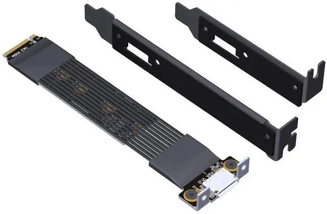 Alt view image 2 of 6 - PCIe 5.0 x4 M.2 NVMe to OCuLink SFF-8612 Extension Flat Cable, with Full-Height and Half-Height Brackets (K49SQ-BK-03, 20cm)