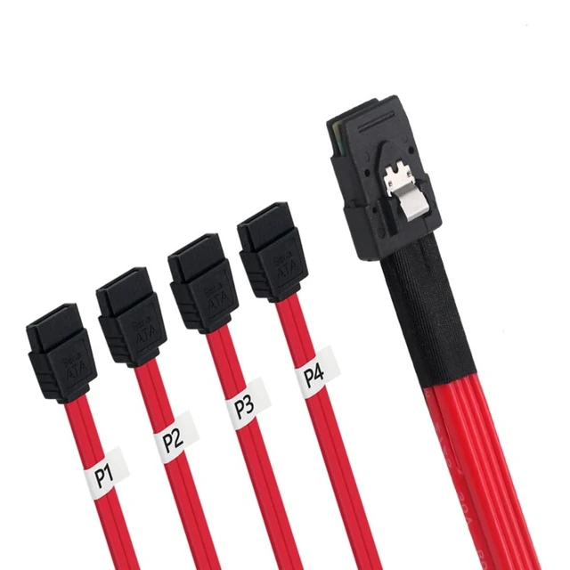 Alt view image 4 of 7 - 1M Mini SAS 4i SFF-8087 36P to 4 SATA 7P HDD Hard Drive Splitter Cable Red,3.3FT