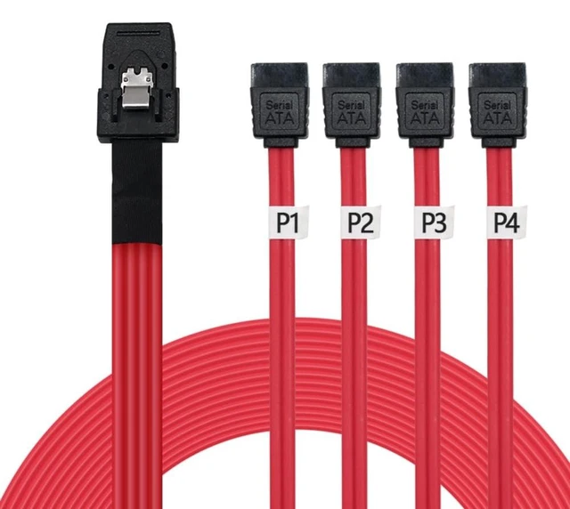 Main image of 1M Mini SAS 4i SFF-8087 36P to 4 SATA 7P HDD Hard Drive Splitter Cable Red,3.3FT