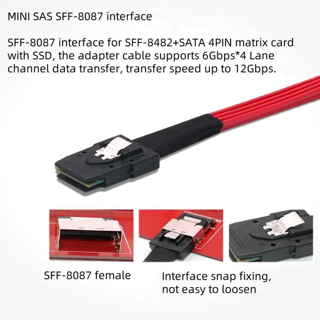 Alt view image 6 of 7 - 1M Mini SAS 4i SFF-8087 36P to 4 SATA 7P HDD Hard Drive Splitter Cable Red,3.3FT