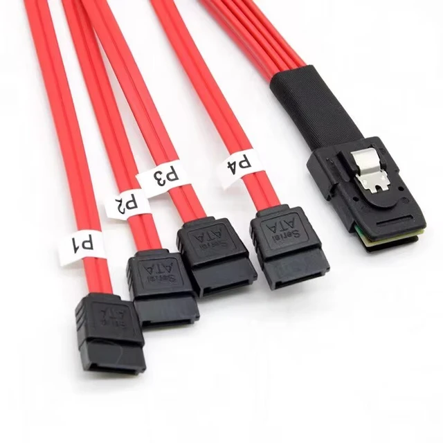 Alt view image 3 of 7 - 1M Mini SAS 4i SFF-8087 36P to 4 SATA 7P HDD Hard Drive Splitter Cable Red,3.3FT