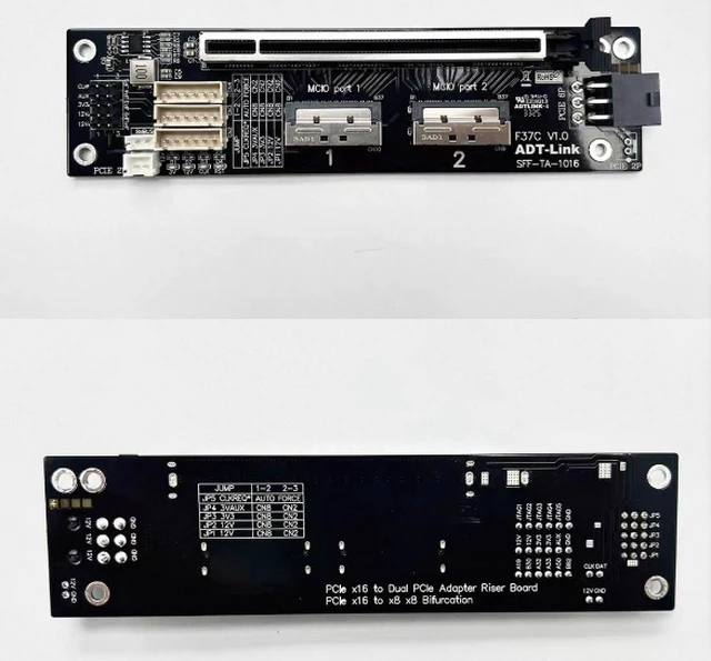 Alt view image 2 of 2 - ADT-F37C PCI-e 4.0 X16 to X16 MCIO Bifurcation Adapter Riser Card 256G/bps