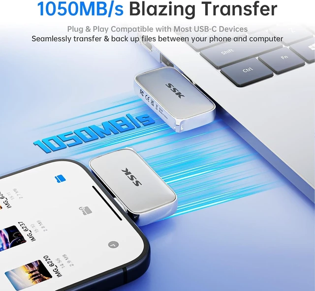 Alt view image 6 of 7 - USB-C Drive 1TB Portable SSD External Solid State Drive Up to 1050MB/s
TLC Flash Sustained High Speed Write, 4KHDR ProRes for iphone, IP65 Water/Dust Protect, 2M Drop Protect, SMART TRIM, LED, OTG